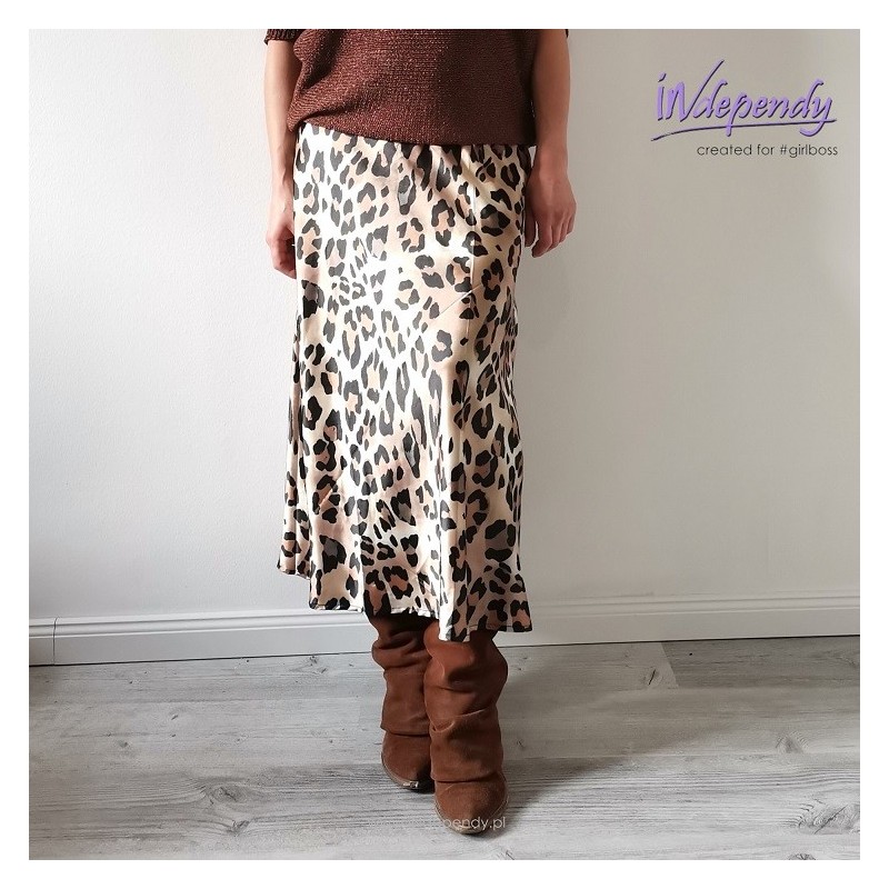 Satynowa spódnica maxi w panterkę | Elegancka spódnica z pazurem na jesień Satynowa spódnica maxi w panterkę | Elegancka spódnica z pazurem na jesień