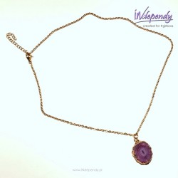 ZŁOTY NASZYJNIK ZE STALI SZLACHETNEJ Z FIOLETOWYM AGATEM