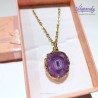 ZŁOTY NASZYJNIK ZE STALI SZLACHETNEJ Z FIOLETOWYM AGATEM