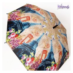 Kolorowy parasol damski półautomatyczny – Wieża Eiffla i Londyn