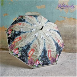 Kolorowy parasol damski półautomatyczny – Wieża Eiffla i Londyn