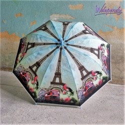 Niebieska parasolka damska półautomatyczna – Wieża Eiffla i Londyn