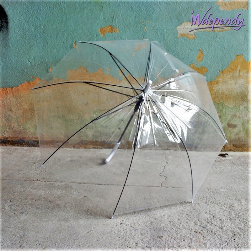 Parasol damski półautomatyczny transparentny – z białą rączką