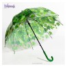 Designerksa transparentna parasolka damska z zielonym motywem roślinnym