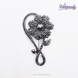 Broszka damska czarny kwiat – czarne cyrkonie