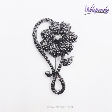 Broszka damska czarny kwiat – czarne cyrkonie