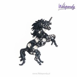 Broszka damska jednorożec – czarna z cyrkoniami