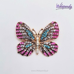 Broszka motyl z różowymi i niebieskimi cyrkoniami - biżuteria modowa
