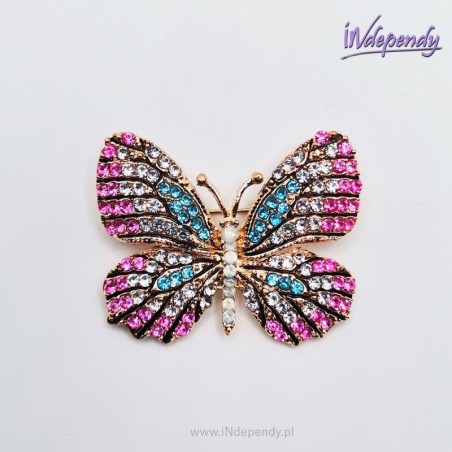 Broszka motyl z różowymi i niebieskimi cyrkoniami - biżuteria modowa