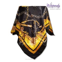 Chusta damska 90x90 – czarno-żółty wzór łańcuch