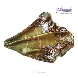 Chusta do płaszcza – oliwkowa satyna z panterką i łańcuchem