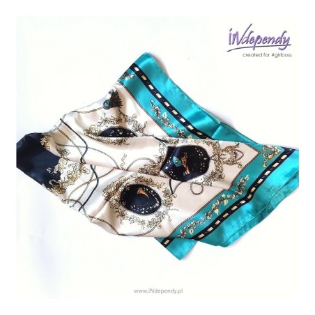 Chusta damska 90x90 – turkus, złamana biel, beż i granat