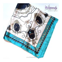 Chusta damska 90x90 – turkus, złamana biel, beż i granat