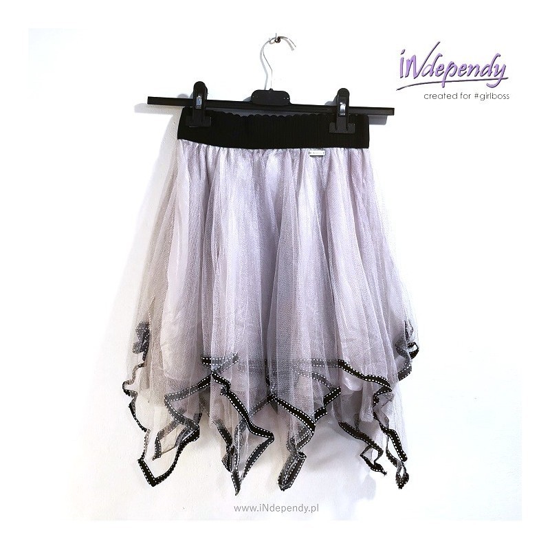 Mini spódniczka tiulowa – szara, asymetryczny fason
