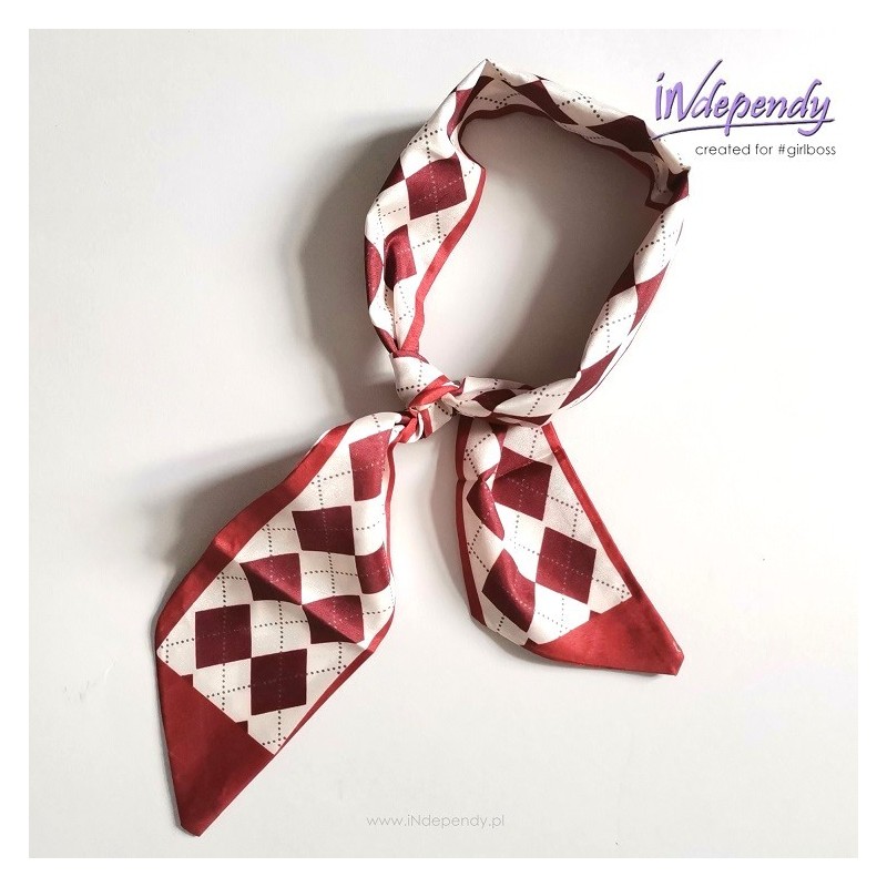 Wąski szaliczek damski – beżowy w brązowe romby