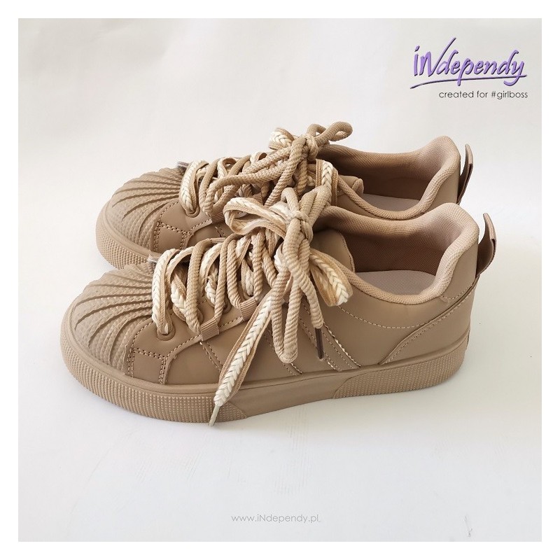 Beżowe sneakersy damskie z gumowym noskiem | Lekkie buty casual