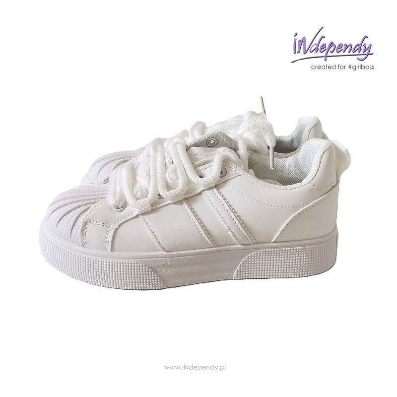 Białe sneakersy damskie z gumowym noskiem | Modne buty na co dzień
