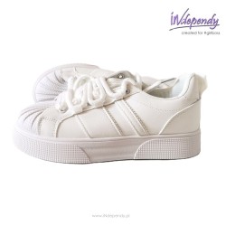 Białe sneakersy damskie z gumowym noskiem | Modne buty na co dzień